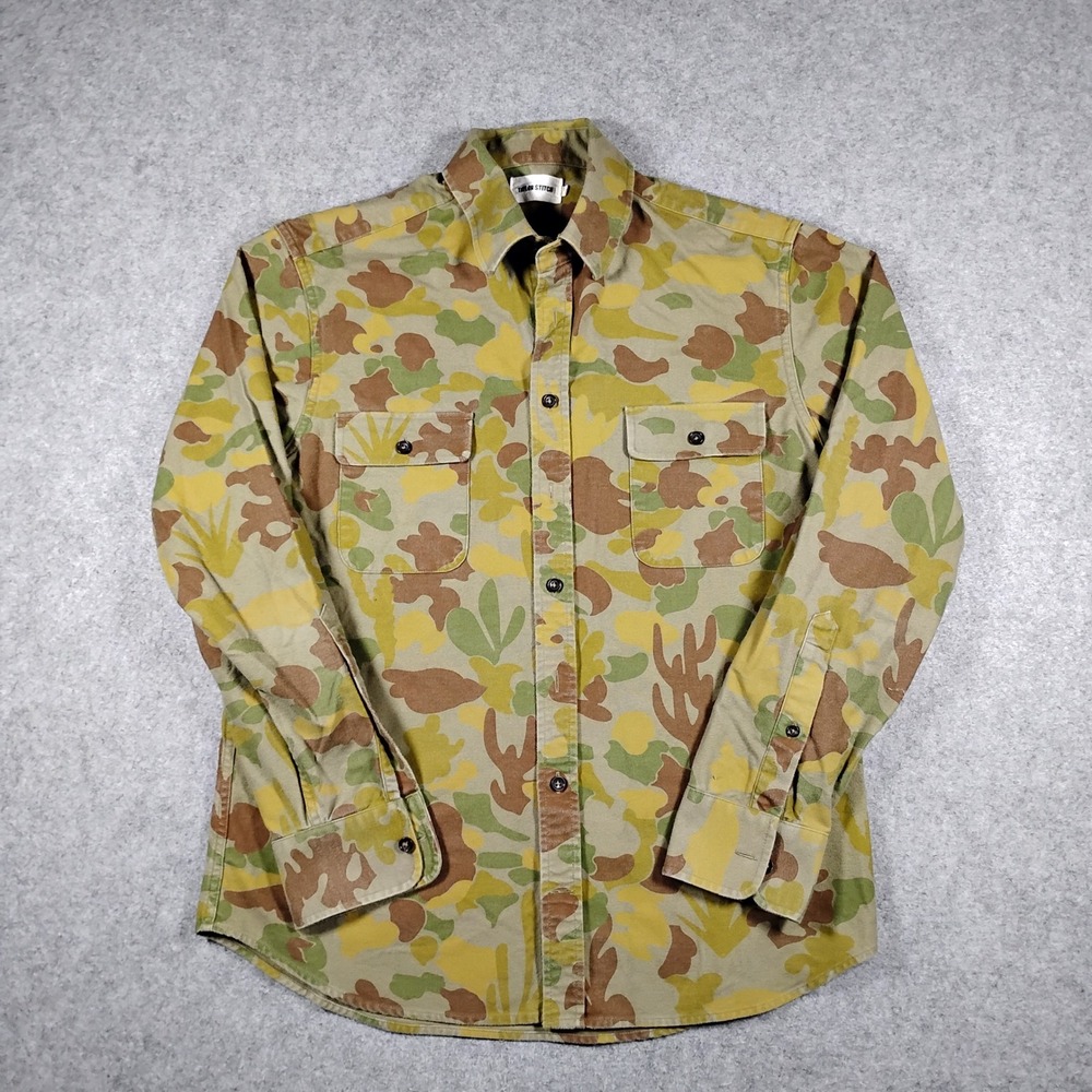 Taylor Stitch Mens Frogskin Camo Button Down Shirt Size 40 Medium Tan Green